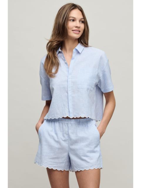 Barefoot Dreams Linen Blend Stripe Shirt with Scallop