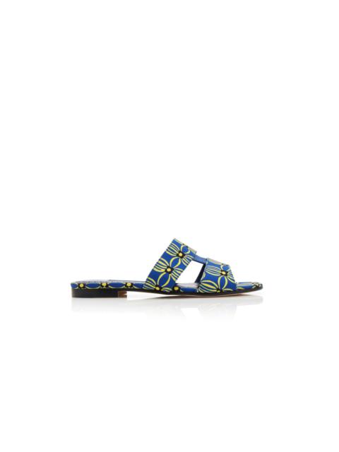 Manolo Blahnik Blue and Yellow Canvas Floral Sandals