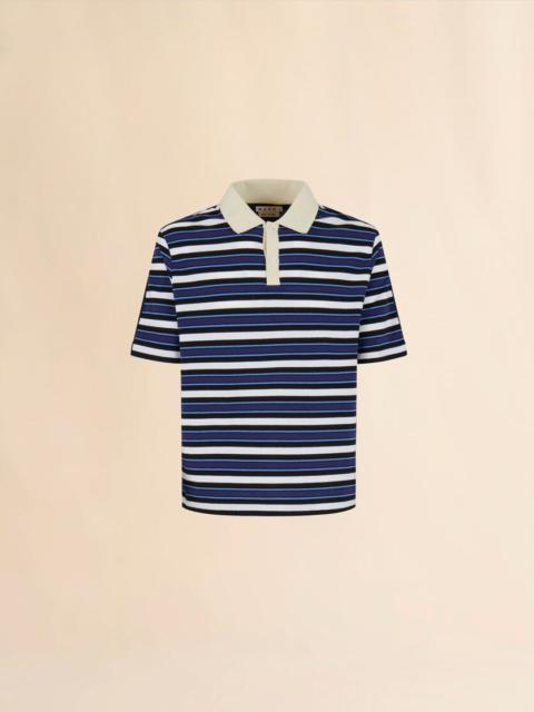 Marni BLUE ORGANIC COTTON POLO SHIRT WITH STRIPED FRONT