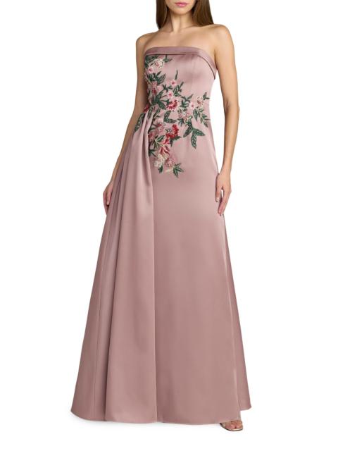 MAC DUGGAL Women's Floral-Beaded Satin Strapless Gown - Mocha