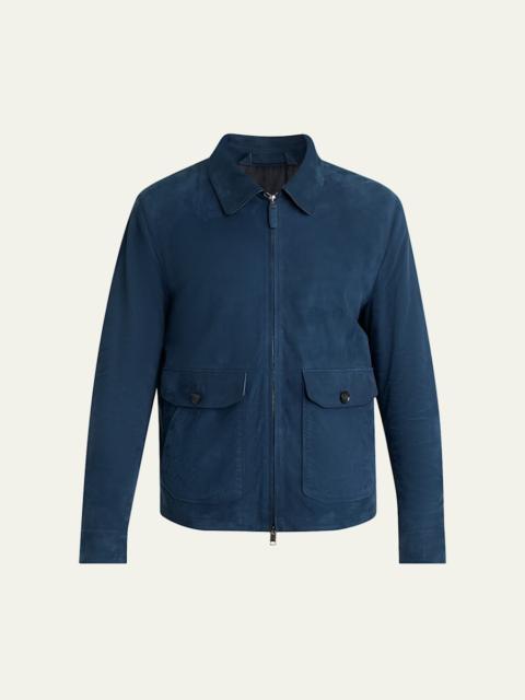 Brioni Men's Nubuck Leather Zip-Front Blouson Jacket