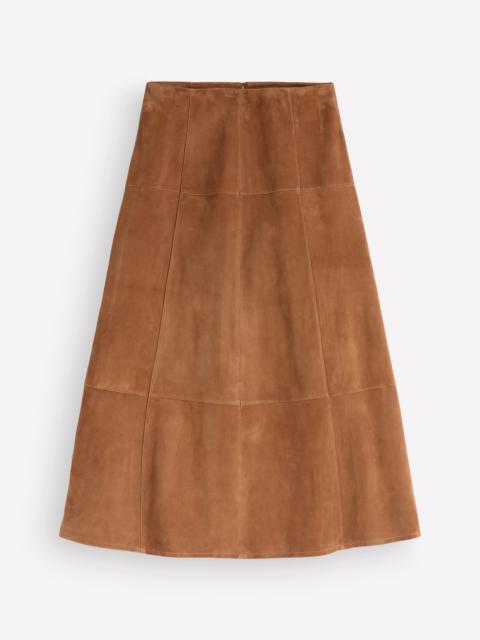 BODEN Suede Panelled Midi Skirt-Tan