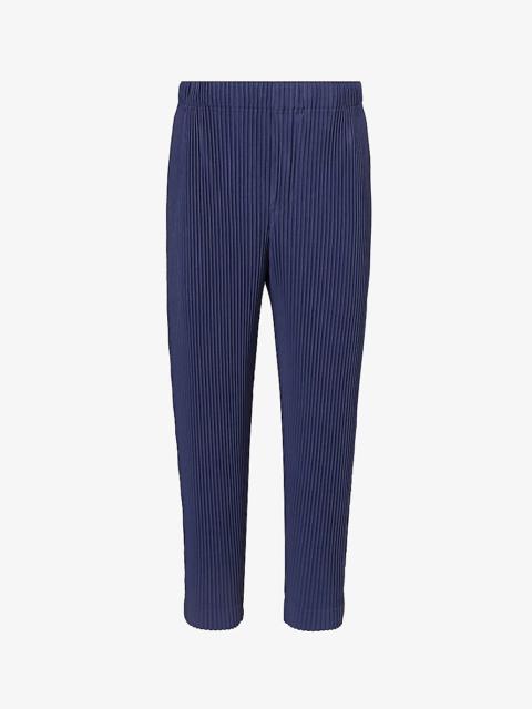 Pleated tapered-leg regular-fit knitted trousers