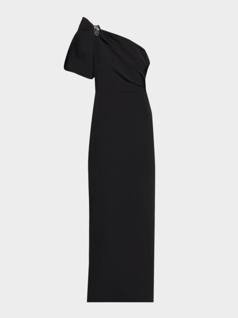 Shoshanna Perla One-Shoulder Stretch Crepe Gown