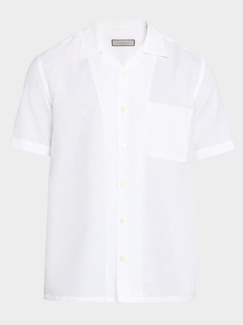 Canali Men's Linen and Cotton Pocket Camp Shirt