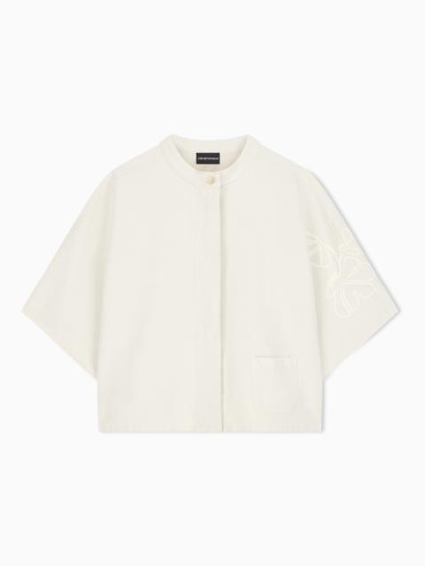 EMPORIO ARMANI LINEN-BLEND CANVAS SHIRT JACKET WITH EMBROIDERY