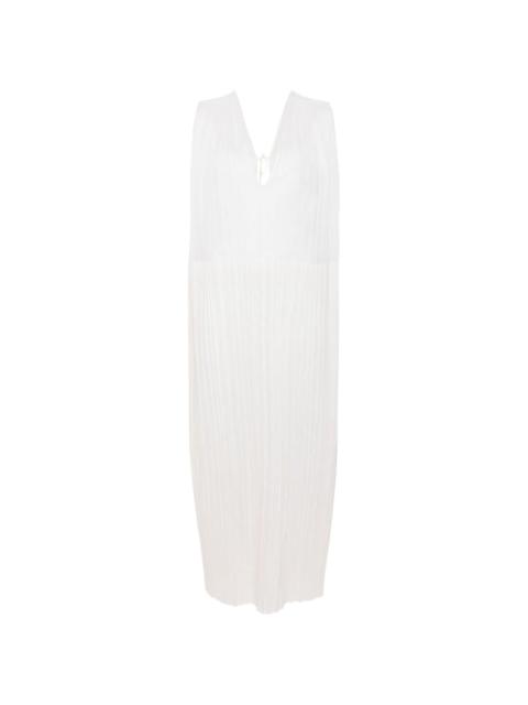 V-neck pleated midi dress