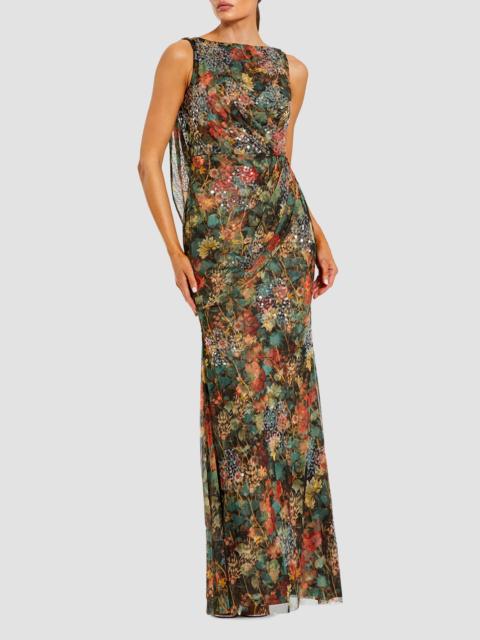MAC DUGGAL Women's Sequin Floral Mesh Column Gown - Charcoal Multi