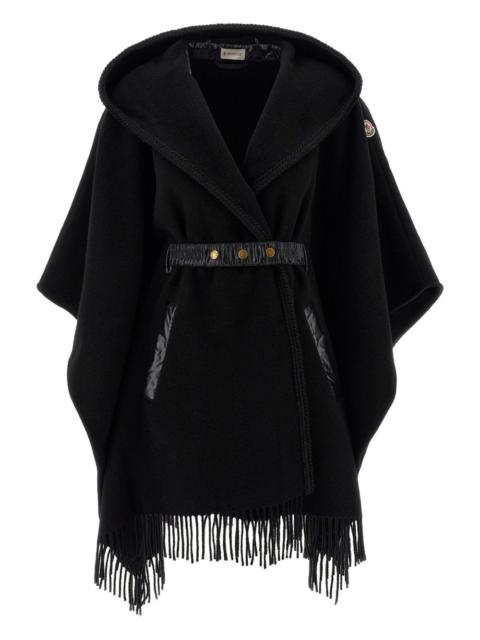 Moncler hooded fringed cape