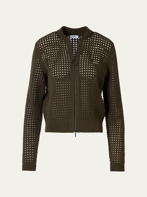 AKRIS Chunky Cotton Mesh Zip Bomber Cardigan
