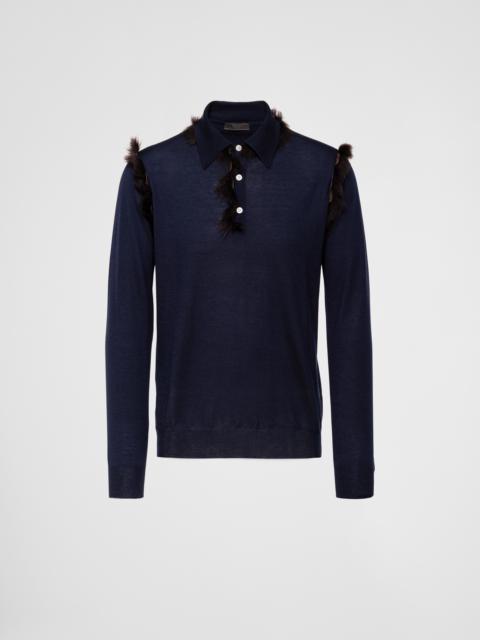 Prada Cashmere knit polo sweater with shearling details