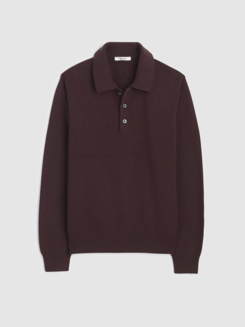 Madewell Textured-Stitch Long-Sleeve Polo in Harbor Wool Blend