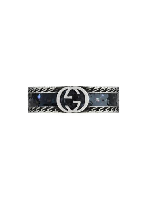 GUCCI Men's Sterling Silver & Enamel Interlocking G Ring - Black