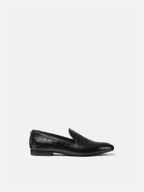 VERSACE Croc-Effect Leather Slippers