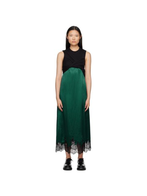 Black & Green Twisted Midi Dress