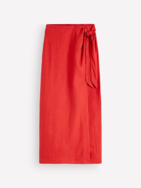 BODEN Dimitra Linen Column Skirt-Red Coral