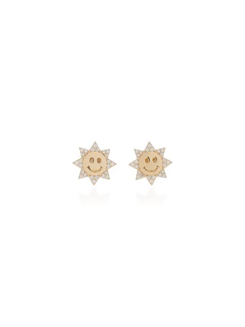 SYDNEY EVAN Happy Face Sun 14K Gold Diamond Stud Earrings gold