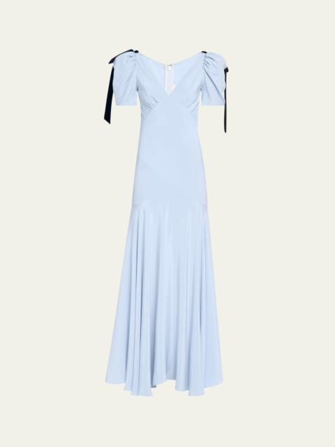 RODARTE Velvet Bow Silk Crepe Bias Maxi Dress