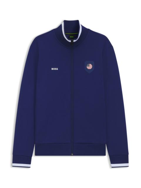 BOSS COTTON-BLEND ZIP-UP SWEATSHIRT WITH COUNTRY-FLAG BADGE