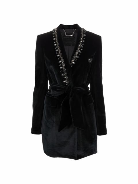 logo-plaque velvet blazer dress