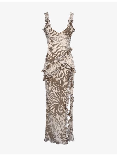 House of CB Pixie Ruffled Chiffon Maxi Dress