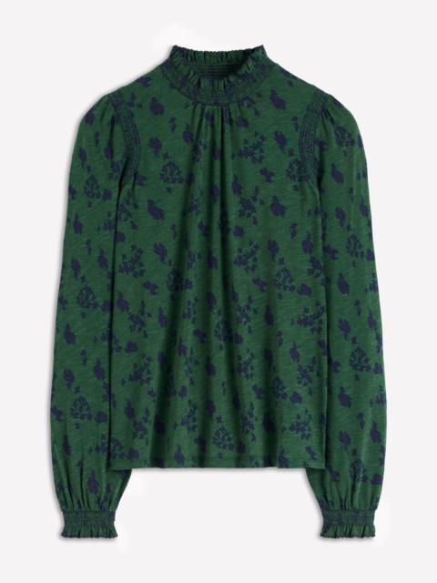 BODEN Tia Smocked Neck Jersey Top-Dark Green, Dainty Meadow