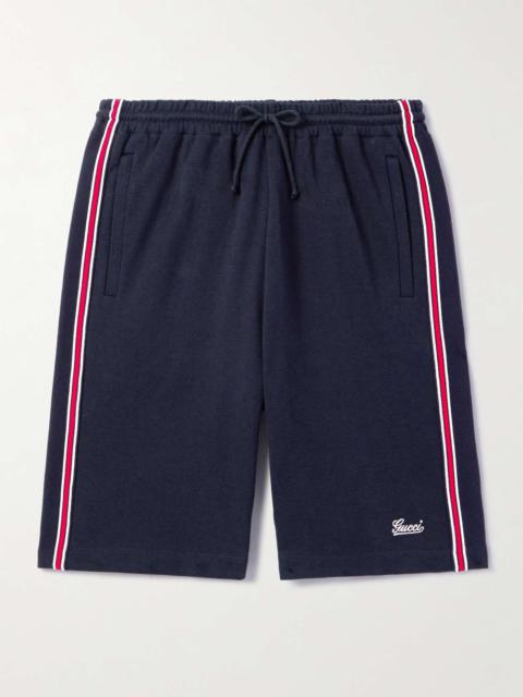 GUCCI Straight-Leg Striped Logo-Embroidered Cotton Drawstring Shorts