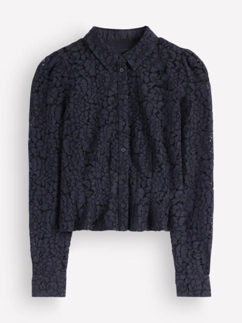 BODEN Julia Darted Lace Shirt-Navy