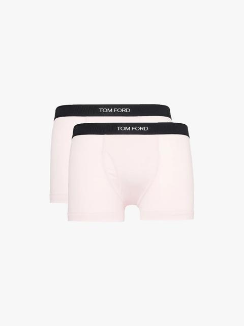 Branded-waistband stretch-cotton trunks