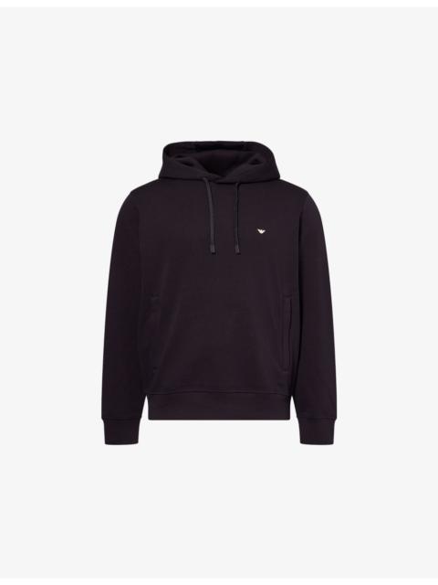 EMPORIO ARMANI Eagle-Embroidery Relaxed-Fit Stretch-Cotton Blend Hoodie