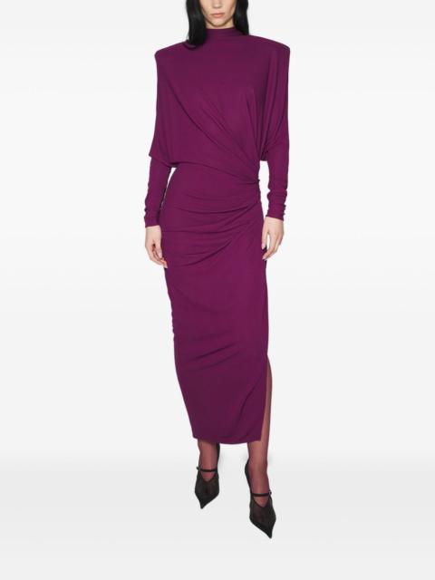 MUGLER draped padded-shoulder maxi dress