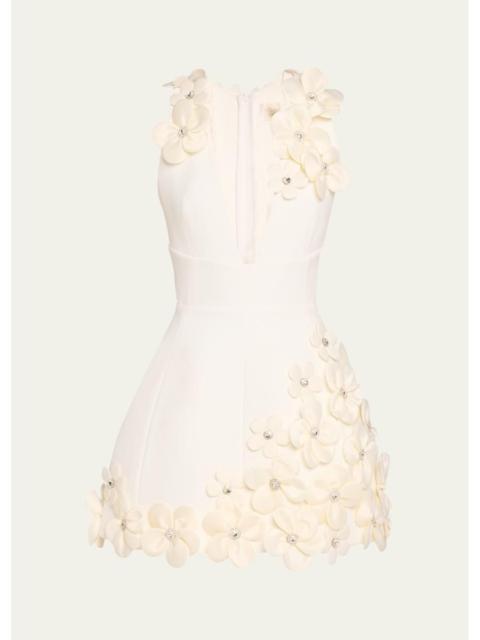 BRONX BANCO Estelle Deep V-Neck Floral Applique Mini Dress