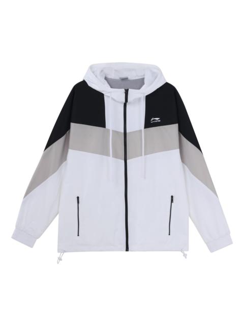 Li-Ning Li-Ning Sports Fashion Series Colorblock hooded Drawstring Loose Jacket 'White' AFDQ045-1