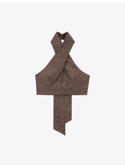 REISS Serena Halterneck Linen Top