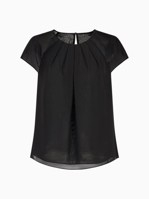 EMPORIO ARMANI Pleated georgette short-sleeved blouse