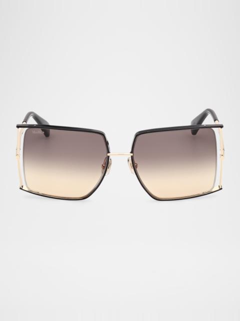 Rectangle Logo Engraved Metal Sunglasses