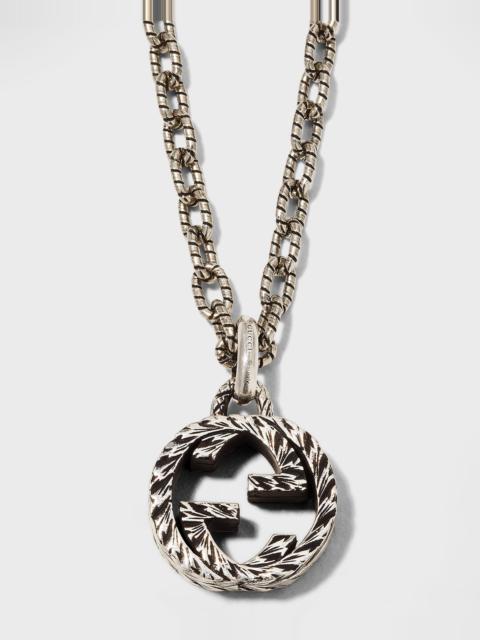 GUCCI Textured Interlocking G Pendant Necklace
