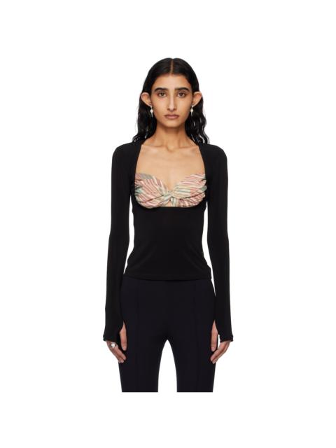 Marine Serre Black Regenerated Silk Scarves Draped Top