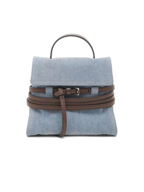 Moschino Women's Tie Me Flocked Denim-Leather Satchel - Sky Blue Dark Brown