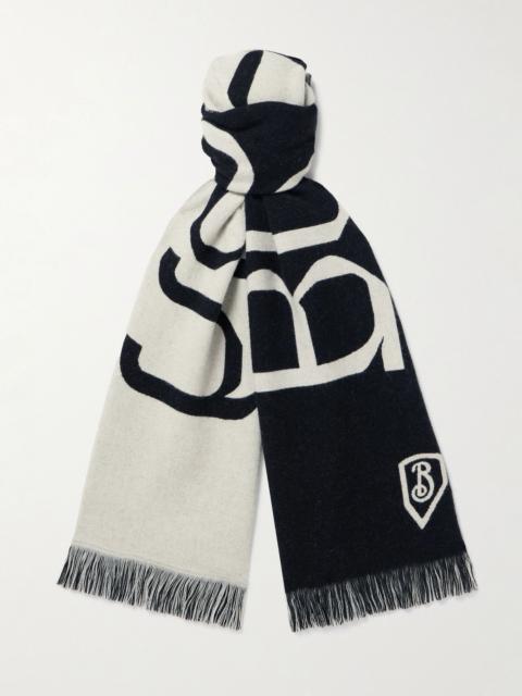 Burberry Fringed Logo-Jacquard Wool Scarf Black