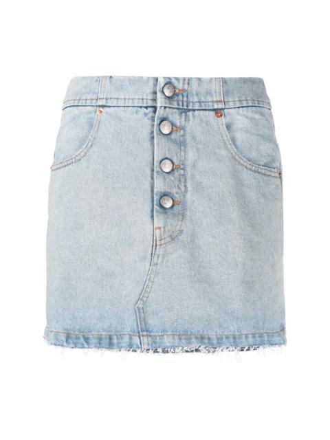 raw-edge denim mini skirt