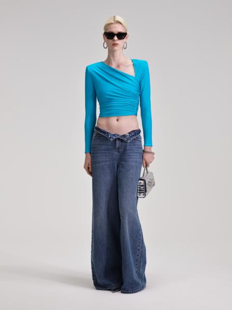 Blue Jersey Ruched Top