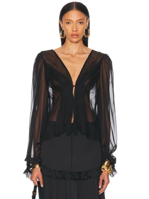 SAINT LAURENT Sheer Tie Front Blouse