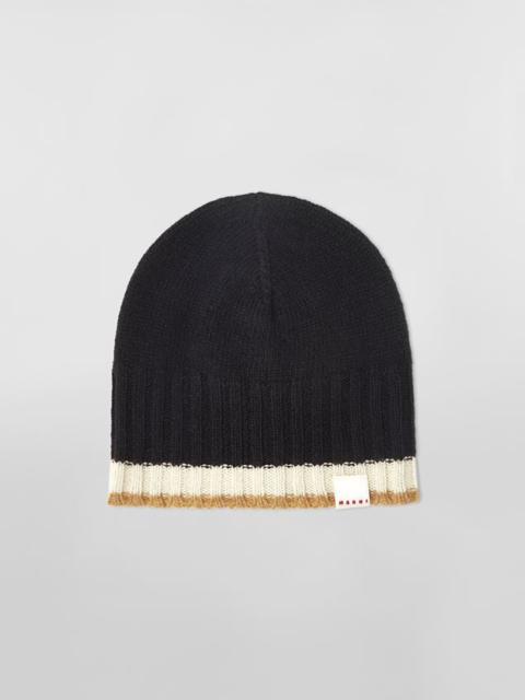 Marni BLACK COLOUR-BLOCK VIRGIN WOOL HAT