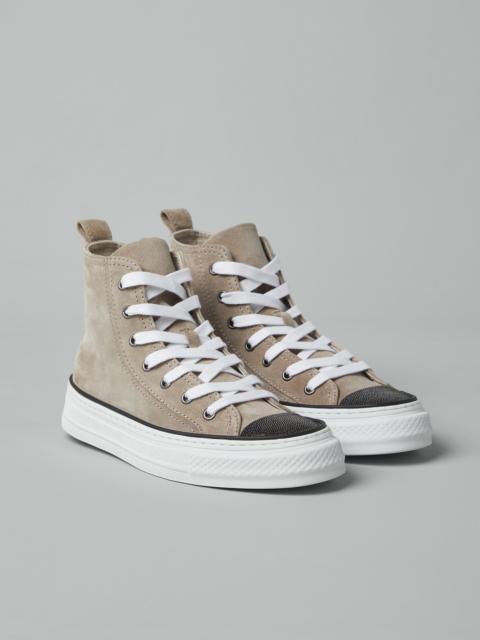 Suede high top sneakers with precious toe