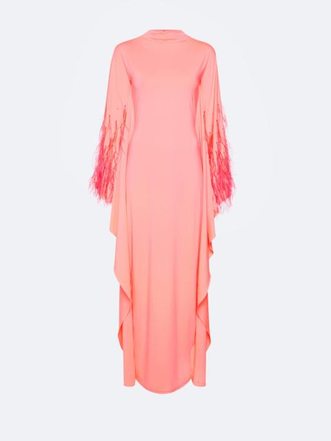 LAPOINTE Compact Jersey Mock Neck Batwing Gown With Feather