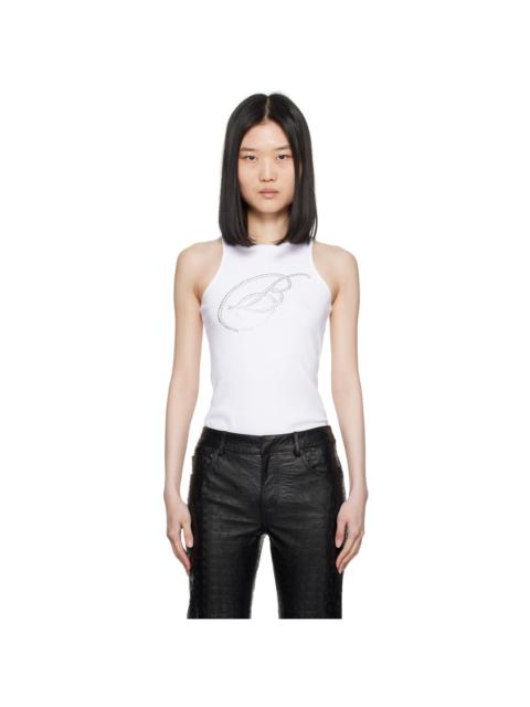 Blumarine White Crystal-Cut Logo Tank Top