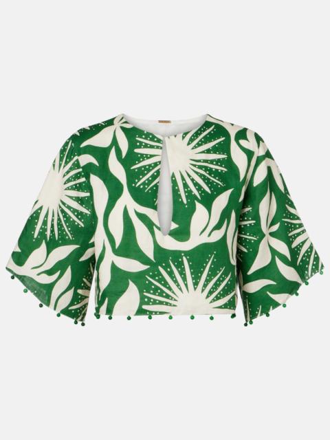 CALA de la CRUZ Iris beaded printed linen crop top