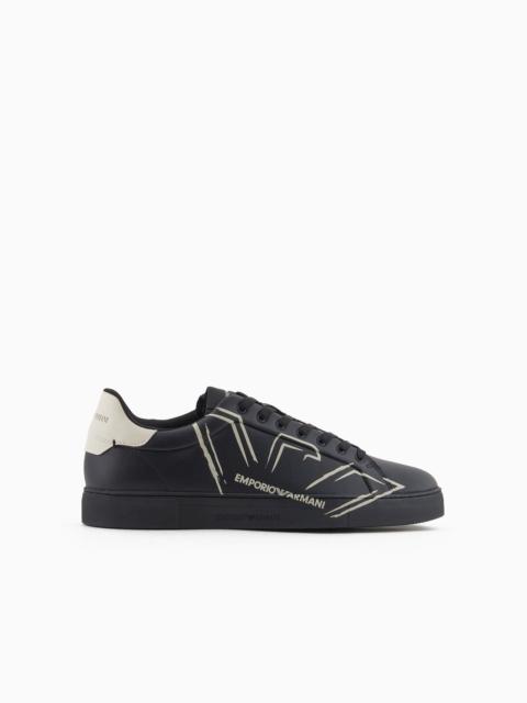 EMPORIO ARMANI Soft leather sneakers with eagle print