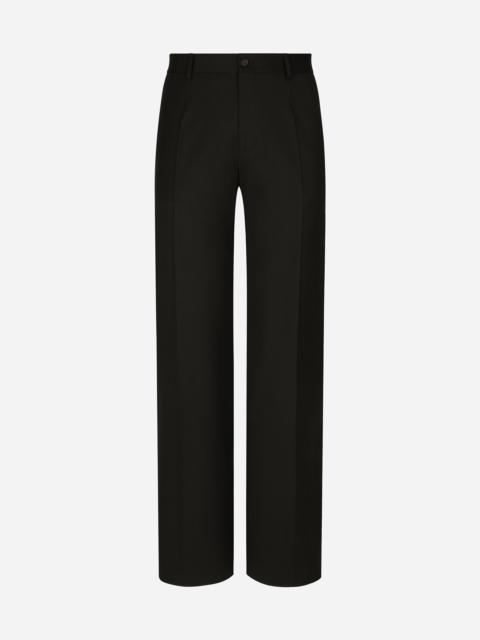 Stretch wool straight-leg pants